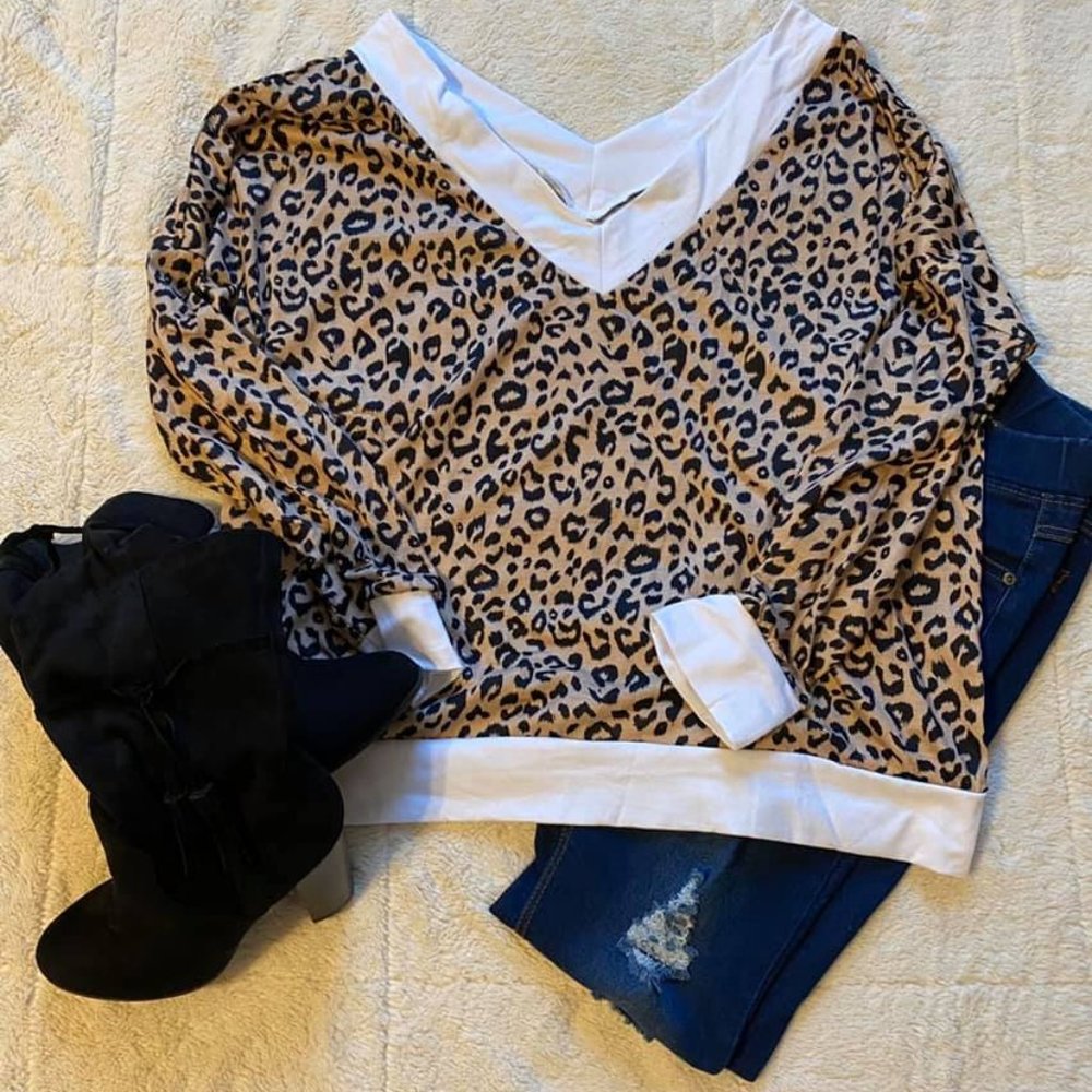 PLUS White Leopard V Neck Sweater